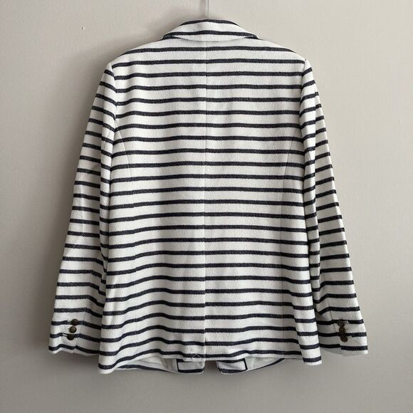 Loft Knit Blazer Jacket Womens Size 8 White Navy Striped Office Business Classic - Picture 7 of 11